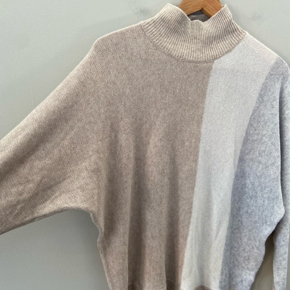 Reitmans High Neck Relaxed Fit Cashmere Blend Oatmeal Colour Block Knit Sweater - Picture 2 of 3